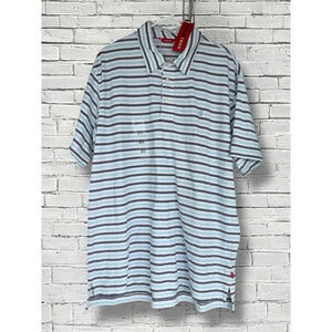 Izod Mens XL Navy Blue White Oxford Stripe Collared Golf Polo Short Sleeve Shirt